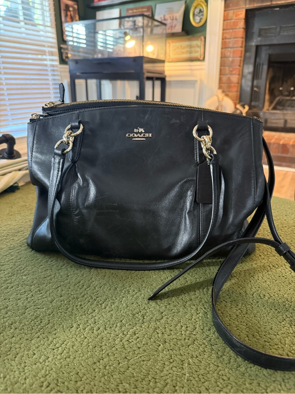 Coach Black Leather Shoulder Satchel with Gold Hardware
